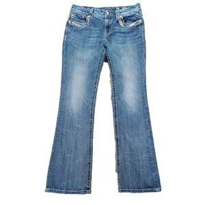 Miss Me Jean Women 31x31, Tag 31x33 Blue Denim Bootcut Embellished Flap Pocket